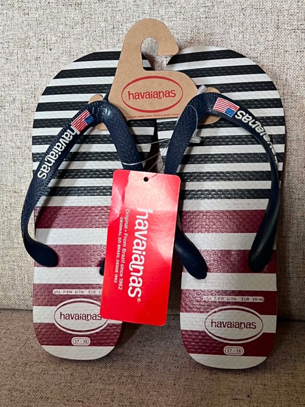 Havaianas Stripe Red White Blue Flip Flops 7/8W 6/7M